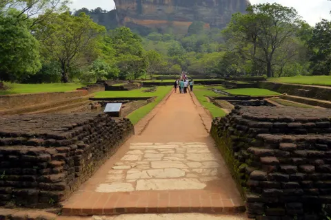 The ancient water gardens leading to the base of Sigiriya rock