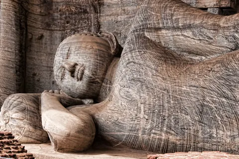 The reclining Buddha carved from granite at Gal Vihara, Polonnaruwa