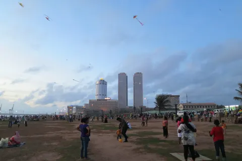 Kites flying over Galle Face Green on a Colombo evening