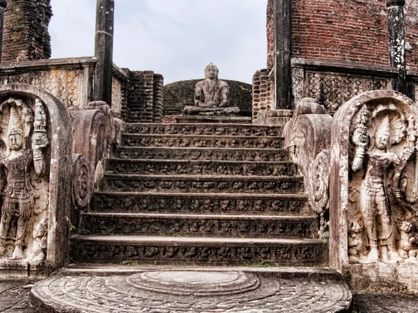 The stone stairway of the Vatadage in Polonnaruwa's Sacred Quadrangle
